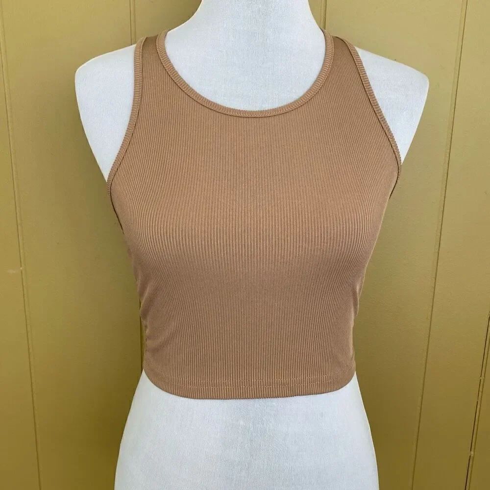 SHEIN women S scoopneck ribbed crop tank top tan